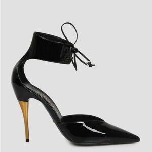 Gucci Priscilla 105mm Patent Leather Pumps Black Gold Women’s EU 37.5/US 7.5